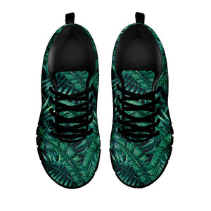 Watercolor Tropical Leaf Pattern Print Black Running Shoes