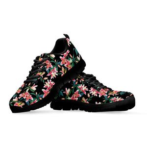 Watercolor Tropical Lily Pattern Print Black Running Shoes