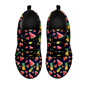 Watercolor Tropical Pattern Print Black Running Shoes