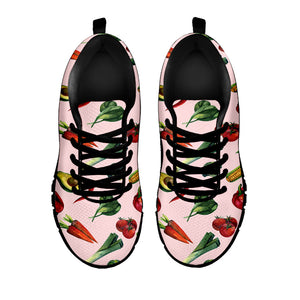 Watercolor Vegan Pattern Print Black Running Shoes