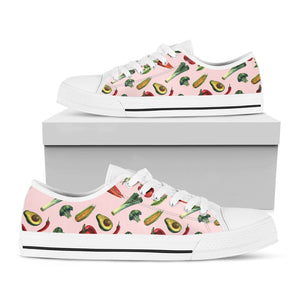 Watercolor Vegan Pattern Print White Low Top Sneakers