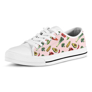 Watercolor Vegan Pattern Print White Low Top Sneakers