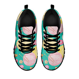 Watercolor Yarn Pattern Print Black Running Shoes