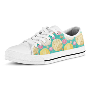 Watercolor Yarn Pattern Print White Low Top Sneakers
