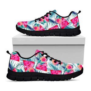 Watermelon Teal Hawaiian Pattern Print Black Running Shoes