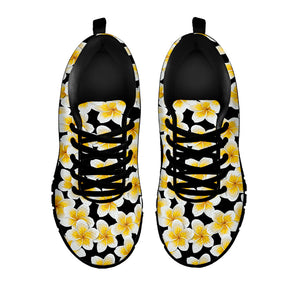 White And Black Frangipani Pattern Print Black Running Shoes