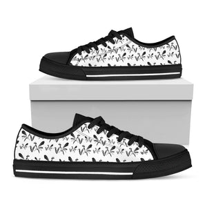 White And Black Mantis Pattern Print Black Low Top Sneakers
