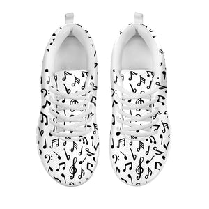 White And Black Music Note Pattern Print White Running Shoes