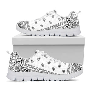 White And Black Paisley Bandana Print White Running Shoes