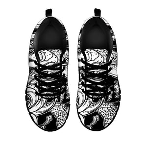 White And Black Pisces Sign Print Black Running Shoes