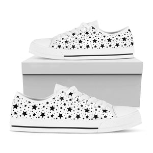 White And Black Star Pattern Print White Low Top Sneakers