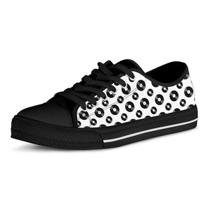 White And Black Vinyl Pattern Print Black Low Top Sneakers
