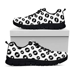 White And Black Vinyl Pattern Print Black Running Shoes