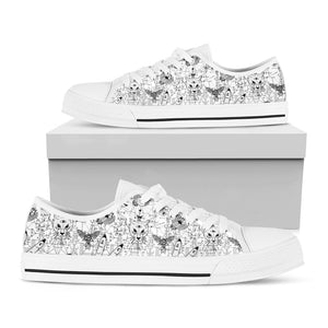 White And Black Wicca Magical Print White Low Top Sneakers
