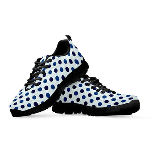 White And Blue Polka Dot Pattern Print Black Running Shoes