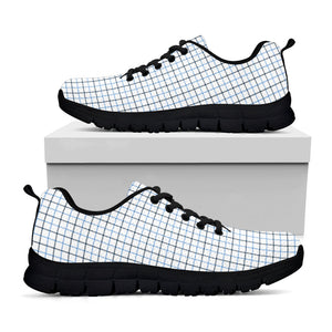 White And Blue Tattersall Pattern Print Black Running Shoes