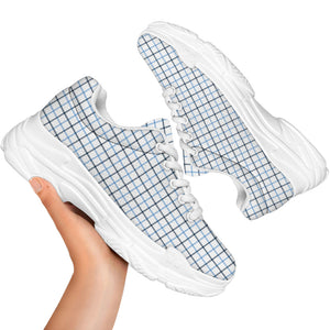 White And Blue Tattersall Pattern Print White Chunky Shoes