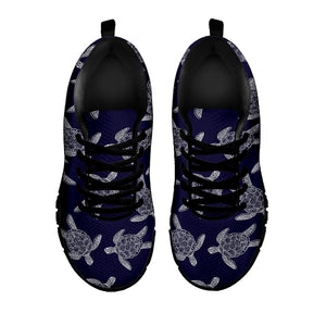 White And Blue Turtle Pattern Print Black Running Shoes