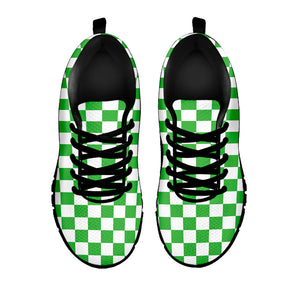 White And Green Checkered Print Black Running Shoes