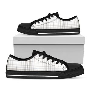 White And Grey Plaid Pattern Print Black Low Top Sneakers