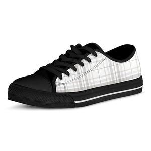 White And Grey Plaid Pattern Print Black Low Top Sneakers