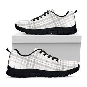 White And Grey Plaid Pattern Print Black Running Shoes