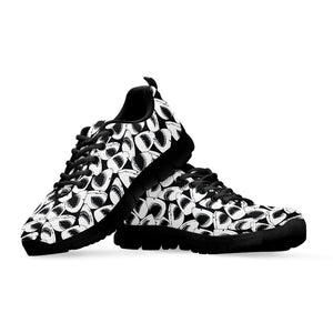 White And Grey Shark Pattern Print Black Running Shoes