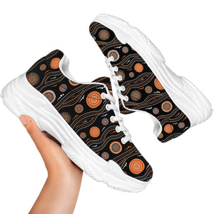 White And Orange Aboriginal Dot Print White Chunky Shoes