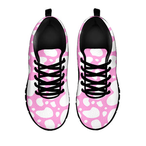 White And Pink Cow Print Black Running Shoes