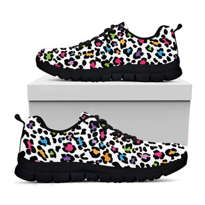 White And Rainbow Leopard Print Black Running Shoes