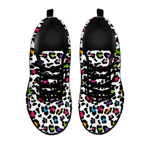 White And Rainbow Leopard Print Black Running Shoes