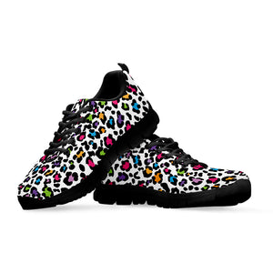 White And Rainbow Leopard Print Black Running Shoes