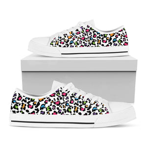 White And Rainbow Leopard Print White Low Top Sneakers