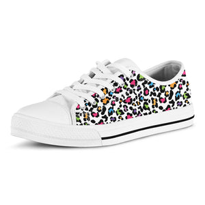 White And Rainbow Leopard Print White Low Top Sneakers
