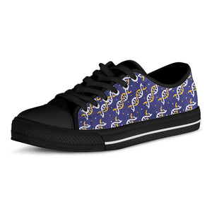 White And Yellow DNA Pattern Print Black Low Top Sneakers
