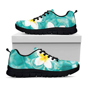 White And Yellow Plumeria In Water Print Black Running Shoes