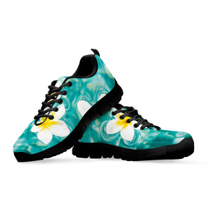 White And Yellow Plumeria In Water Print Black Running Shoes