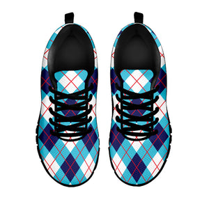 White Blue And Red Argyle Pattern Print Black Running Shoes