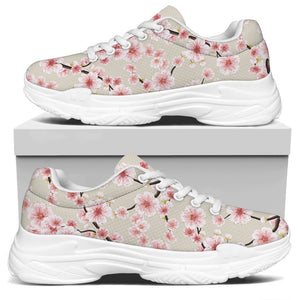 White Cherry Blossom Pattern Print White Chunky Shoes
