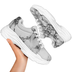 White Dark Grey Marble Print White Chunky Shoes