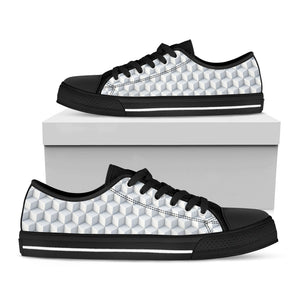 White Geometric Cube Shape Pattern Print Black Low Top Sneakers
