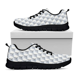 White Geometric Cube Shape Pattern Print Black Running Shoes
