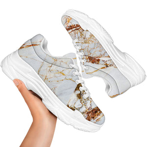 White Gold Grunge Marble Print White Chunky Shoes