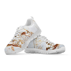 White Gold Grunge Marble Print White Running Shoes