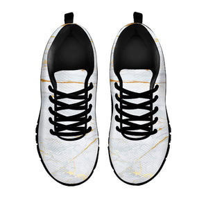 White Gold Scratch Marble Print Black Running Shoes