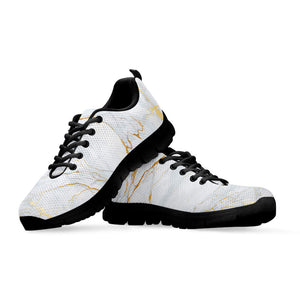 White Gold Scratch Marble Print Black Running Shoes