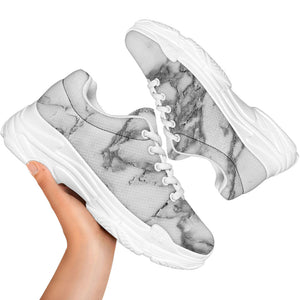 White Gray Marble Print White Chunky Shoes