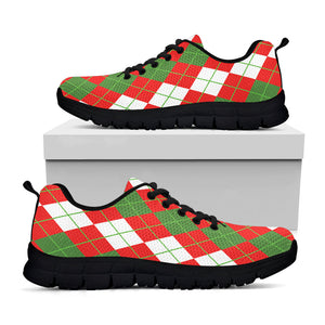White Green And Red Argyle Pattern Print Black Running Shoes