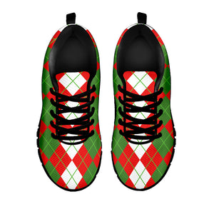 White Green And Red Argyle Pattern Print Black Running Shoes
