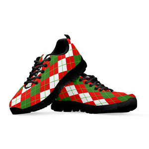 White Green And Red Argyle Pattern Print Black Running Shoes